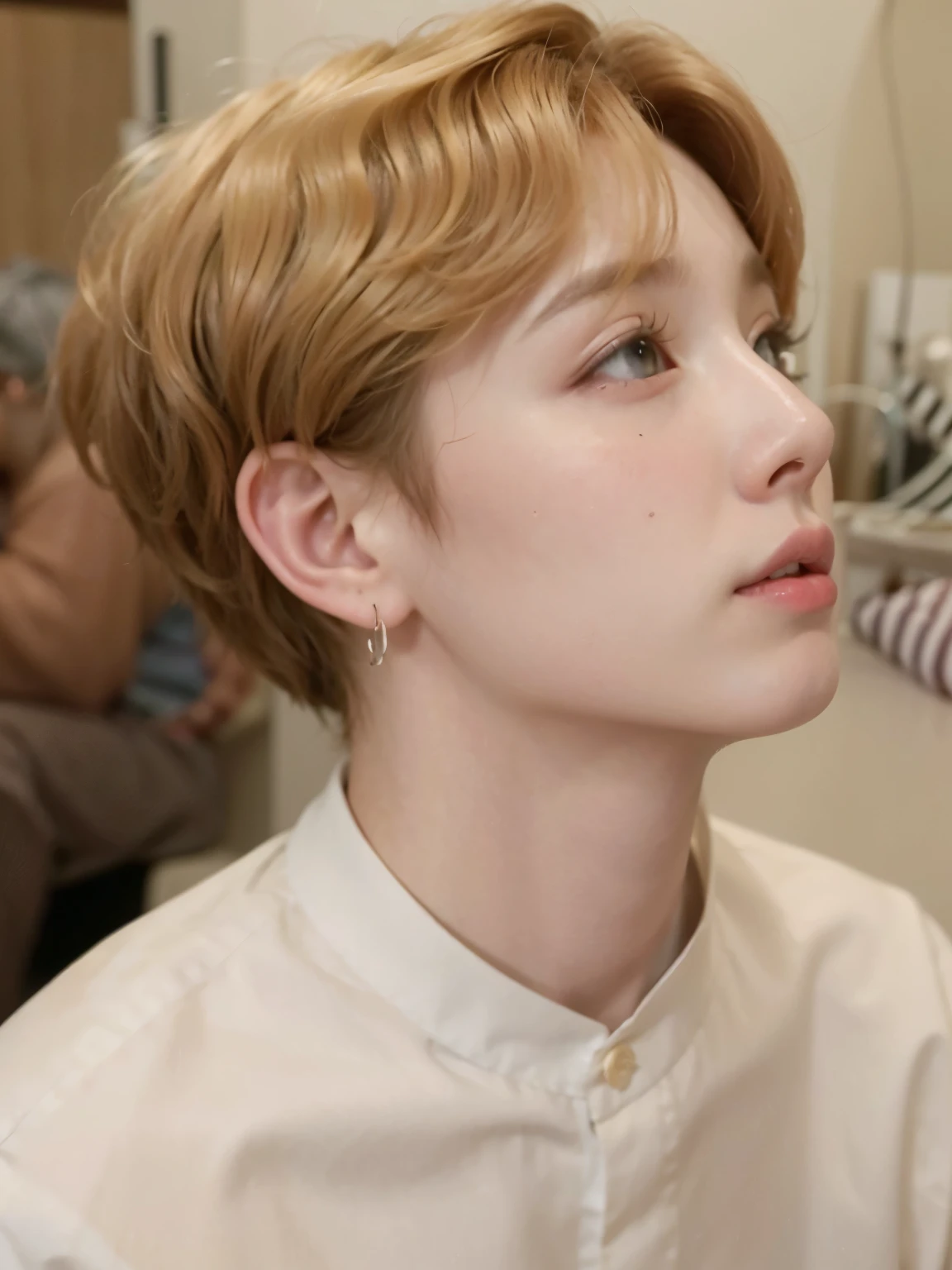 Arafa woman with colored hair sitting at a table, jung jaehyun, adorable and pale korean face, ulzzang inteligente, Kim Doyoung, with short hair, jossi do blackpink, Hong Jun Hyung, Tae June Kim, ulzzang, the hime cut, Jaeyeon Nam, xqc, park jimin, tomboy short platinum hair