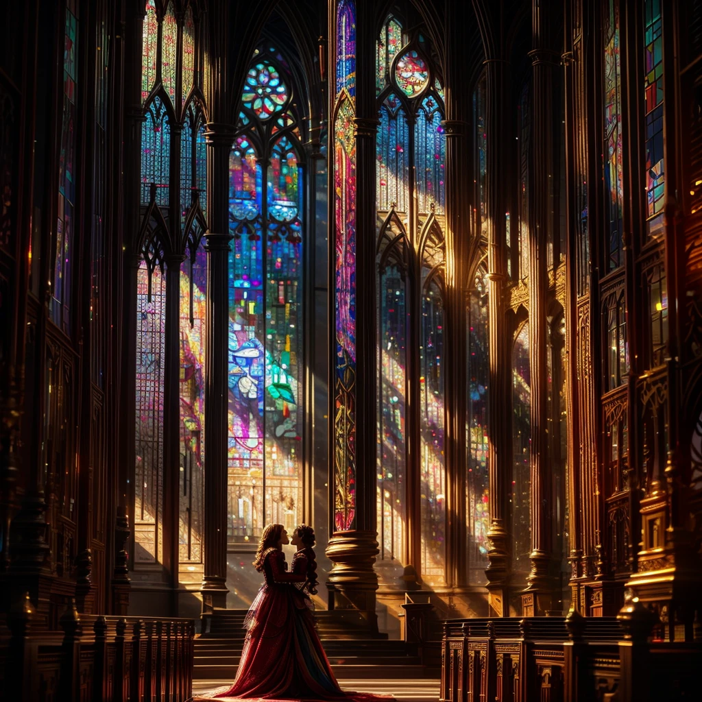 Red carpet (Cathedral from below:1.28) VolumetricLighting (FullBody ZoomedOut:1.28 Wide-shot) ZoomLayer (BokeH:1.32), TopQuality 8K masterpiece of ((Professional photo)), (((Clarisse de Cagliostro))) (Detailed Delicate White Dresses), Chain, Extremely detailed (KAWAII face) {(VeiledFace)|BlondeHair|(Spanking BuleEyes)}, The background is distant (((Elaborate stained glass))) Rainbow Glass, (MysticSight) {(GodRays)|Haze|TyndallEffect}, Radiant PearlSkin with Transparency, (Exposed:0.38)