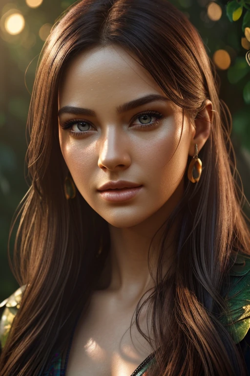 A lush, overgrown garden filled with vibrant, wild plants, (1girl,beautiful detailed eyes,beautiful detailed lips,extremely detailed eyes and face,longeyelashes), (best quality,4k,8k,highres,masterpiece:1.2),ultra-detailed,(realistic,photorealistic,photo-realistic:1.37),HDR,UHD,studio lighting,ultra-fine painting,sharp focus,physically-based rendering,extreme detail description,professional,vivid colors,bokeh,concept art,fantasy,warm colors,dramatic lighting
