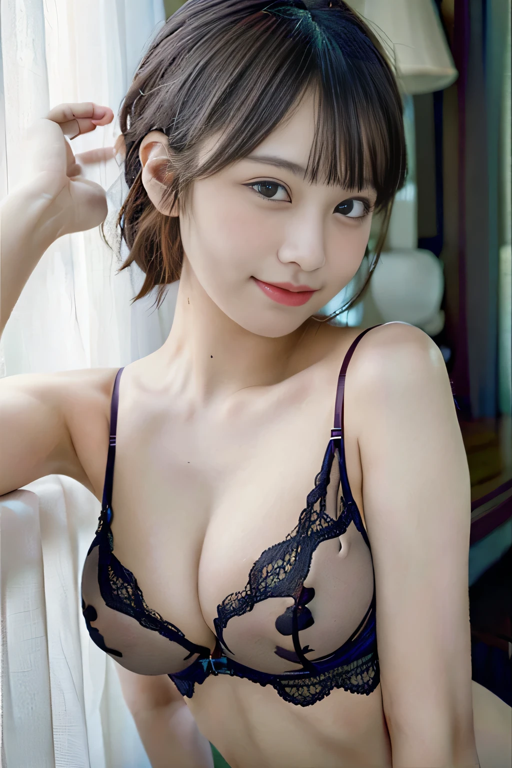 (Best Quality,8K, hight resolution, masutepiece:1.8), Ultra-detailed, (Realistic ,Photorealistic ,Photorealsitic:1.8), 1girl in, (Perfect body :1.8), Ultra-detailed face, Detailed lips, Detailed eyes, Sexy double eyelids, Beautiful detailed eyes, Beautiful detailed lips, sexy flirty pose, Hi-Res, Cinematic Angle, Professional Lighting, Aesthetic, masterpiece, top-quality, Shy laughter, South Island, Waikiki, (Large Breasts:1.8), (Slim Body:1.5), (Cute See-through Lingerie:1.8), (18 years old:1.8), (underboob:1.5), (sideboob:1.5),