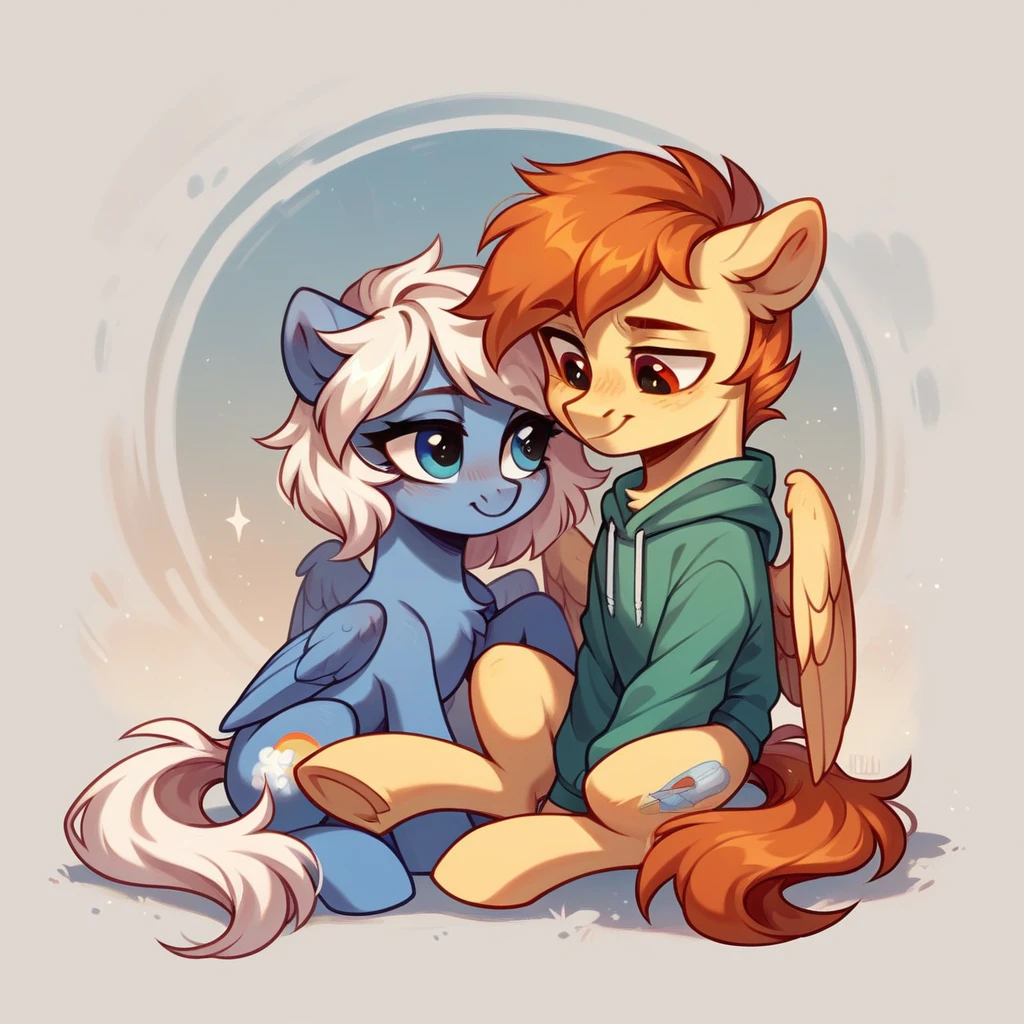 My little pony OC, wild pony, cuddly, masculine gender, full body, pegasus, wearing a sweatshirt