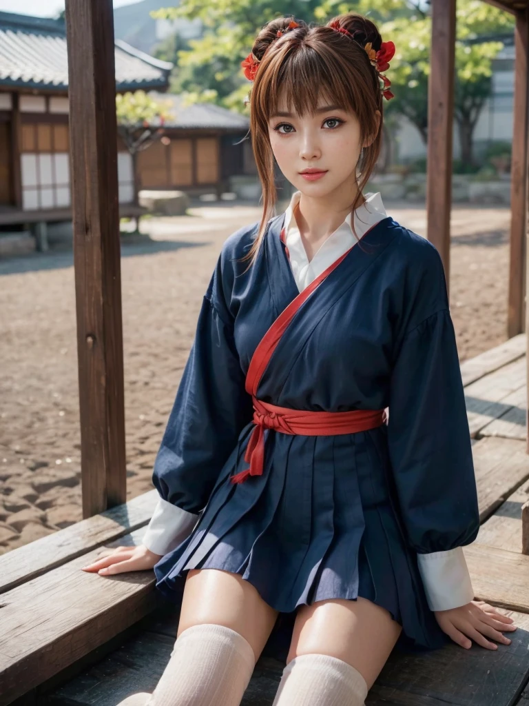 Kasumi, brown eyes, (best quality, ultra-detailed), (realistic:1.37), beautiful and detailed face, ultra-realistic texture, delicate face, delicate body, strong red lipstick, bright colors. High definition, 8K. expression with a slight sweet smile