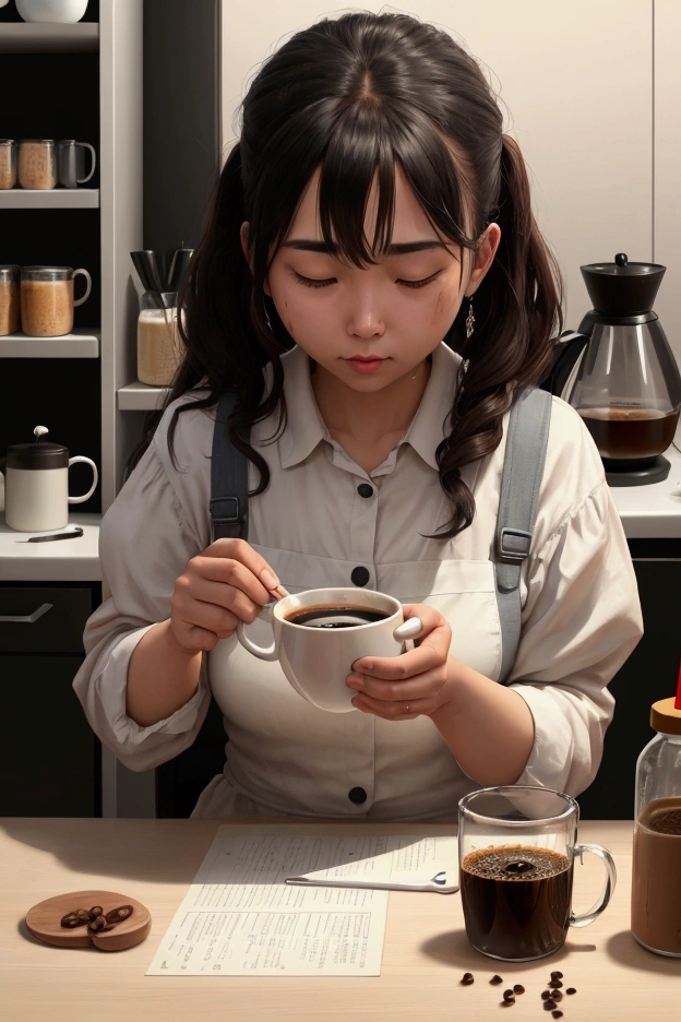 A person performing repetitive daily tasks, such as drinking coffee