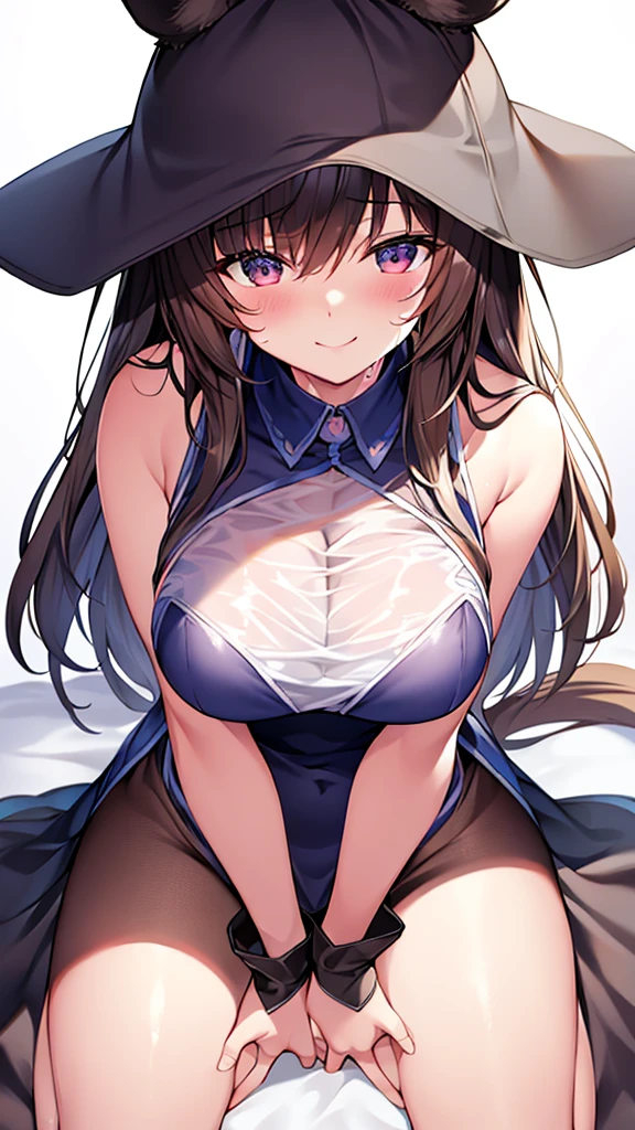 shape, Better lighting, Highest quality; Dim lighting, Top view; Cowgirl, Sit on girl; Spread your legs, Place your hand in front of your crotch, Implicit , The usual cute smile, Sweaty, Sweat dripping down from my crotch, Transparent costume, See-through dress, Shine costumes, See-through costumes with sweat, , 小さいchest, Low length, Giant horse ears, Inserted the legs, Open one&#39;chest, 服が脱げてchestが露出する.