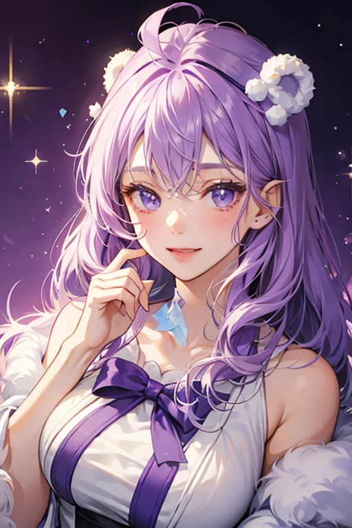 A frosted purple GIRL bear with winking expression. A large white dollop of cream rests on top of his head, adorned with violet sprinkles. SPARKLE; GLITTER