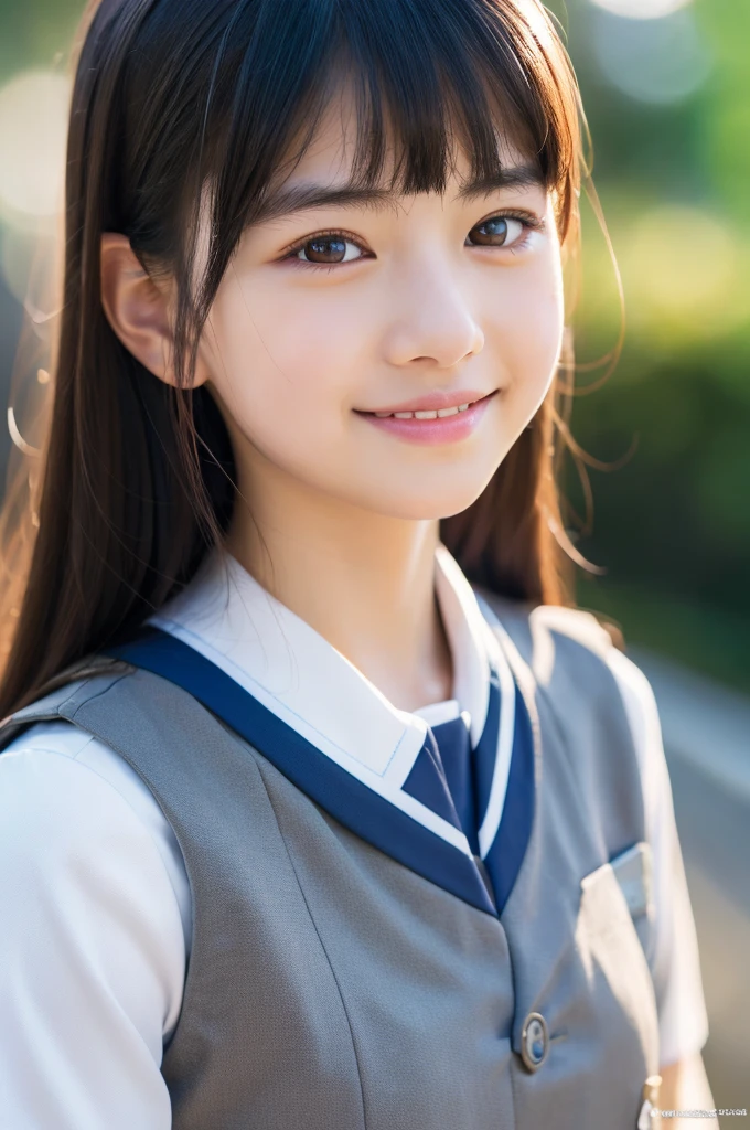 (RAW Photos:1.2), (Realistic:1.4), Cute Detailed Girl,smile, Very detailed eyes and face, Beautiful attention to detail, Very detailedな, High resolution, Very detailed, Highest quality, masterpiece, Kanna Hashimoto, ((Japanese high school girls uniform)), figure, Very detailed, CG, Unified, 8k wallpaper, wonderful, The finer details, masterpiece, Highest quality, Very detailed CG uniform 8k wallpaper, Light on the face, Cinema Lighting, One girl, 12 years old, ((Dynamic pose))