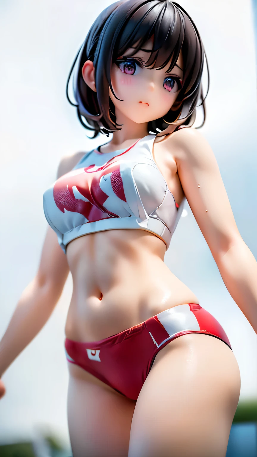 Kujou Sara, Adorable girl . very cute , Round face . alone , slim , Medium chest , low length . Glowing Skin . Plain white t-shirt . tight white shorts . Dynamic Angle . No background , (((White Background))) , View your viewers, darker shadow, (((Absurd))), (((Underbust))), (((No sleeve))), (((Removed))), (((Ulzzang))), (((Thigh Gap))),