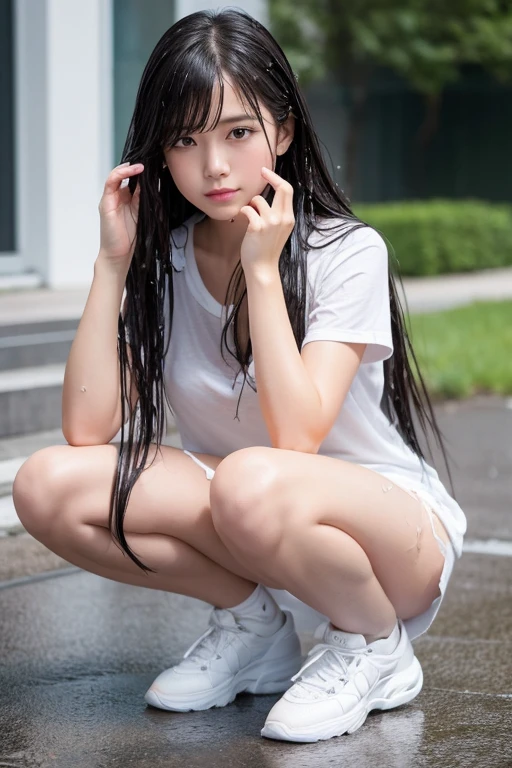 ピンク色の⚪︎⚪︎⚪︎を見せつけています,One girl, High resolution, Long Hair, Anatomically correct, Highest quality, Wet,Leg spread,squat