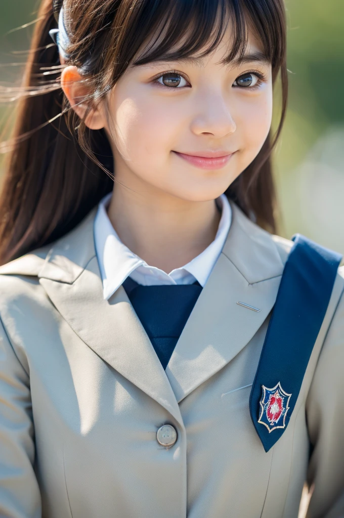 (RAW Photos:1.2), (Realistic:1.4), Cute Detailed Girl,smile, Very detailed eyes and face, Beautiful attention to detail, Very detailedな, High resolution, Very detailed, Highest quality, masterpiece, Kanna Hashimoto, ((Japanese high school girls uniform)), figure, Very detailed, CG, Unified, 8k wallpaper, wonderful, The finer details, masterpiece, Highest quality, Very detailed CG uniform 8k wallpaper, Light on the face, Cinema Lighting, One girl, 12 years old, ((Dynamic pose))