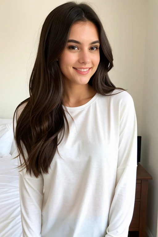 girl with straight brown hair wearing long sleeve top and white race