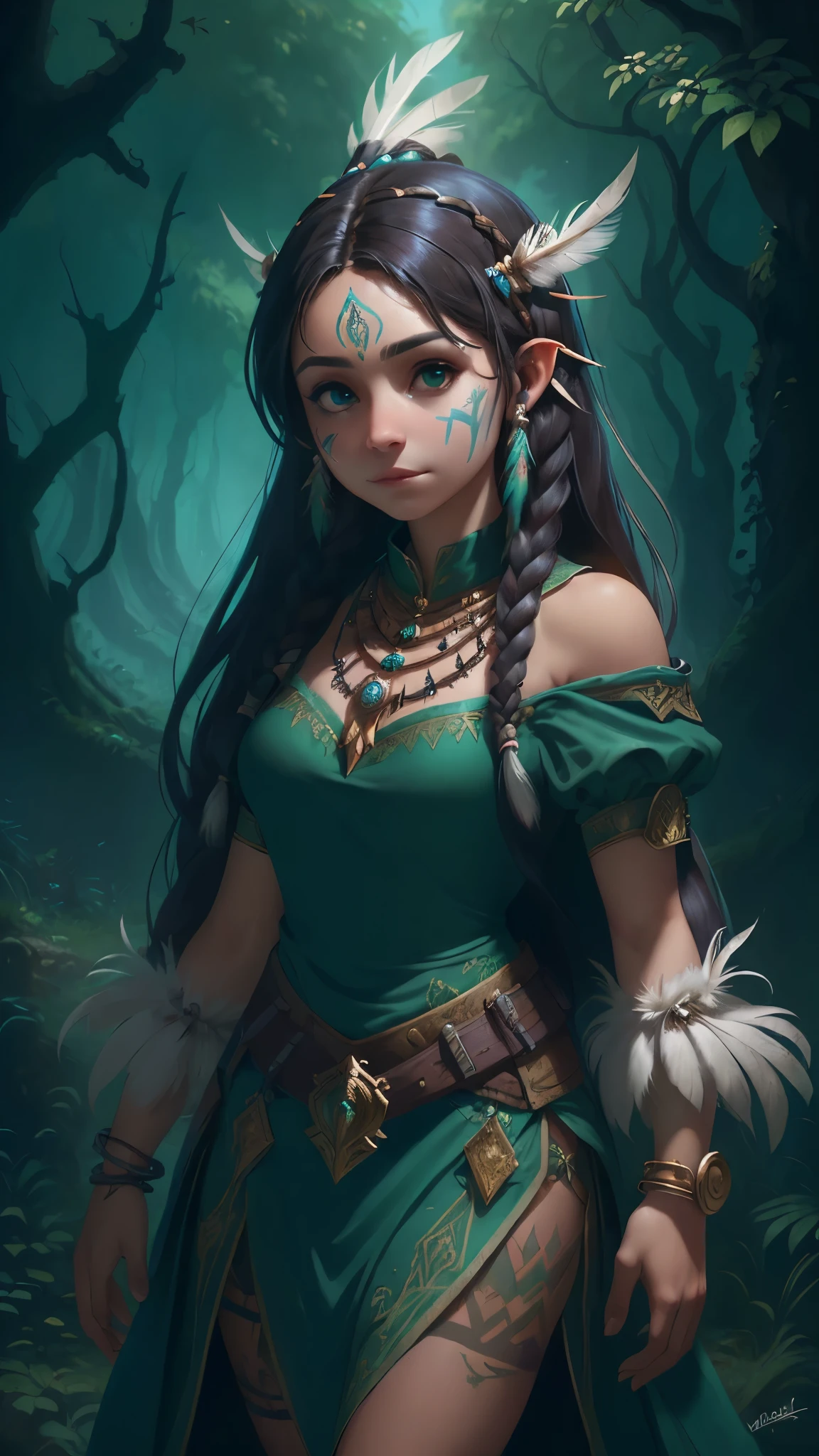 (La mejor calidad,A high resolution,Ultra - detallado,actual),Ariana Grande,(Native American:1.4) , feather,hair ornaments,jewelry,necklace,Tribal,Head ornament,Bracelet,Face Paint,Braiding,bracelet, Wow_fast_no_Freezing_style, One girl in full growth,(Fondo Los pastizales y matorrales :1.4), (Fondo de ruinas de mazmorra en ruinas selva pradera :1.4 ), Epic Fantasy Art Style HD, 4K fantasy art, epic fantasy digital art style, epic fantasy art style, Fantasy Woman, epic fantasy art portrait, Epic fantasy style, hyperrealistic fantasy art, hd fantasy art, Epic fantasy character art, epic fantasy art, in style of dark fantasy art, epic fantasy digital art, (pose vaquero), (anatomía perfecta :1.4),( fondo bosque árboles grandes pradera :1.4)