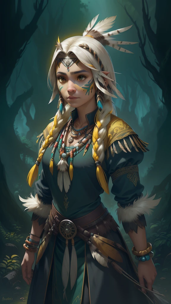 1 Northern Girl,Stone Age,Cartoon 3D,Primitive barbarian style,(Skinny archer,green leaf garnish),highly details eye,(largeeyes),详细的脸,Animal fur clothing,Ivory decoration,Nature, wild hairs, Bones make weapons,Fantasy setting,Full body standing painting,dynamicposes,white backgrounid,character concept, character art, Character portrait,tmasterpiece,best qualtiy,Best resolution,8K,3Drenderingof,unreal-engine,Ray traching