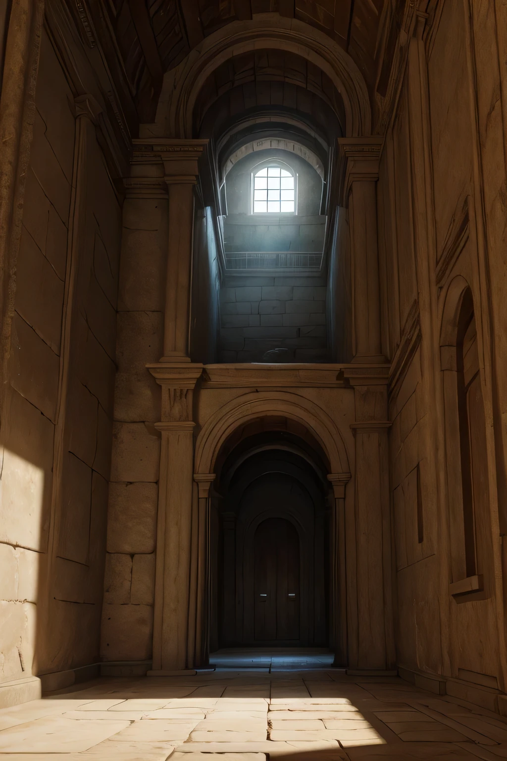 Interior of a 1st century Roman prison in Pixar style.