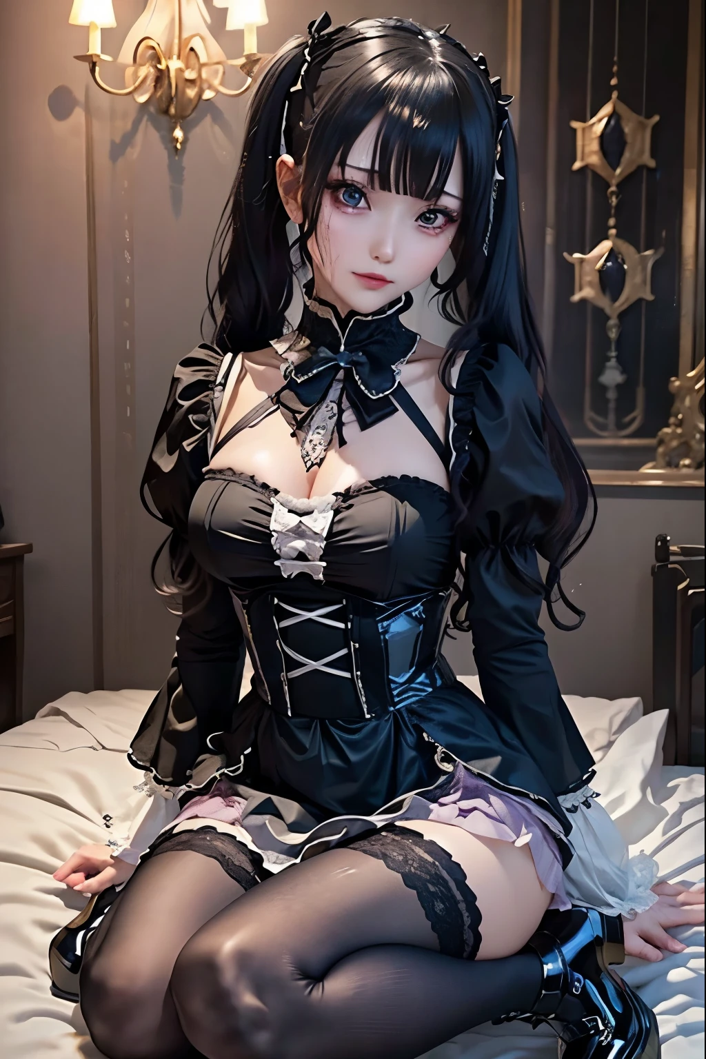 ハードなDark Gothicメイク、Black dark eyeshadow、sad、Good skin radiance、Dark Gothicメイク、Dark smile、palace、The beauty of fragrance、24-years-old、Expressions of intense sexual pleasure、Embarrassed look、Dark Gothic、Highest quality、Expression of sexual pleasure without pain、Drunk face、Purple maid outfit、mysterious、noble、sexy、Loving smile、Twin tail hair、Right eye is blue、Left eye is red、Super tempting pose、Platform heel shoes、Heavy makeup、Gothic ta Clothing、Silver Hair、Long Hair Straight Hair、Cute Gothic Loliress、Beautiful Face、Elegant face、Attractive face、Stained glassの背景、Chest glistening with sweat、The room is dark、goth long dress、Bell Sleeves、Wizard Sleeve、Decadent look、Sexually excited expression、Wet shiny thigh water、Thighs that are wet and shiny with oil、Background of a room full of roses、Sad look、Rose Maiden、The embroidery is pink、The dress has pink embroidery.。、Thigh-high socks、Knee-high socks、Gentle expression、Dark black eyeshadow、Stained glassとバラの背景、Thighs are a little thin、Female Duo、Female couple、dark church background、Stained glass、Black metal world、Dark Castle、Dark Room、Slender body、gothic long dress、Victorian dress、Small breasts、With a glass of wine in your right hand、With a lantern in his left hand、pantyhose、The bed is covered with roses、Her thighs are shining with sweat、My body is wet and shiny、There is a lot of glitter on the thighs、I am sweating、My thighs are sticky with sweat.、My thighs are glistening with sweat、My whole body is sweaty and shiny、I sweated a lot.。、My thighs are sweaty、My wet thighs are glistening with sweat.、There is a lot of sweat shining all over my body、Slender body、I rest my head on the pillow、Sleeping in bed、Beautiful legs、Outstretched legs、Lying in bed、Lying on your back in bed、The legs are quite thin、