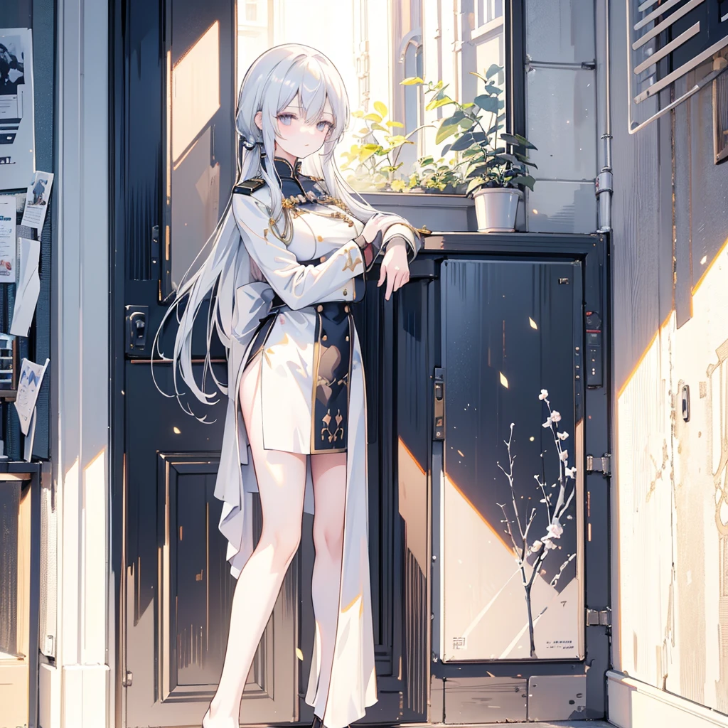 Frederick the Great (Azur Lane:0.5), Breast sagging, military uniform, whole body, (permanent), indoors, outdoor, Model shooting style, masterpiece, detailed, high quality, Clear focus, dramatic, Realistic Art, posture, Express, leg, (extremely detailed CG unity 8k wallpaper), Professional majestic oil paintings by ed blinkey,