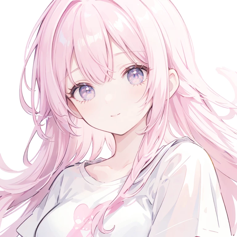 (masterpiece),(best quality:1.1),(Extremely detailed),Best Illustration,Fine details,(portrait:1.1),(Strong close-up),Watercolor)floating,1 Girl,Solitary,13 years old,Slim,(Extremely exquisite and beautiful face),(Detailed beautiful eyes),Thick pink lips,(Messy hair),(Wearing a pink loose T-shirt),weak,(Simple background:1.2)The whole colorful background,Clear,4K