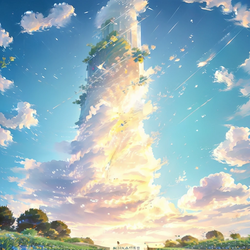 grassland、flower、flowerびらが舞う、Dazzling Light、lame、Earth、Complex and advanced crystal vertical aerostat structure, Very detailed, Exquisite crystal work, Futuristic, Sophisticated, Modern, Minimalist, Cinema Lighting, Sparkling Surface, Realistic, 8k, Very detailed, masterpiece