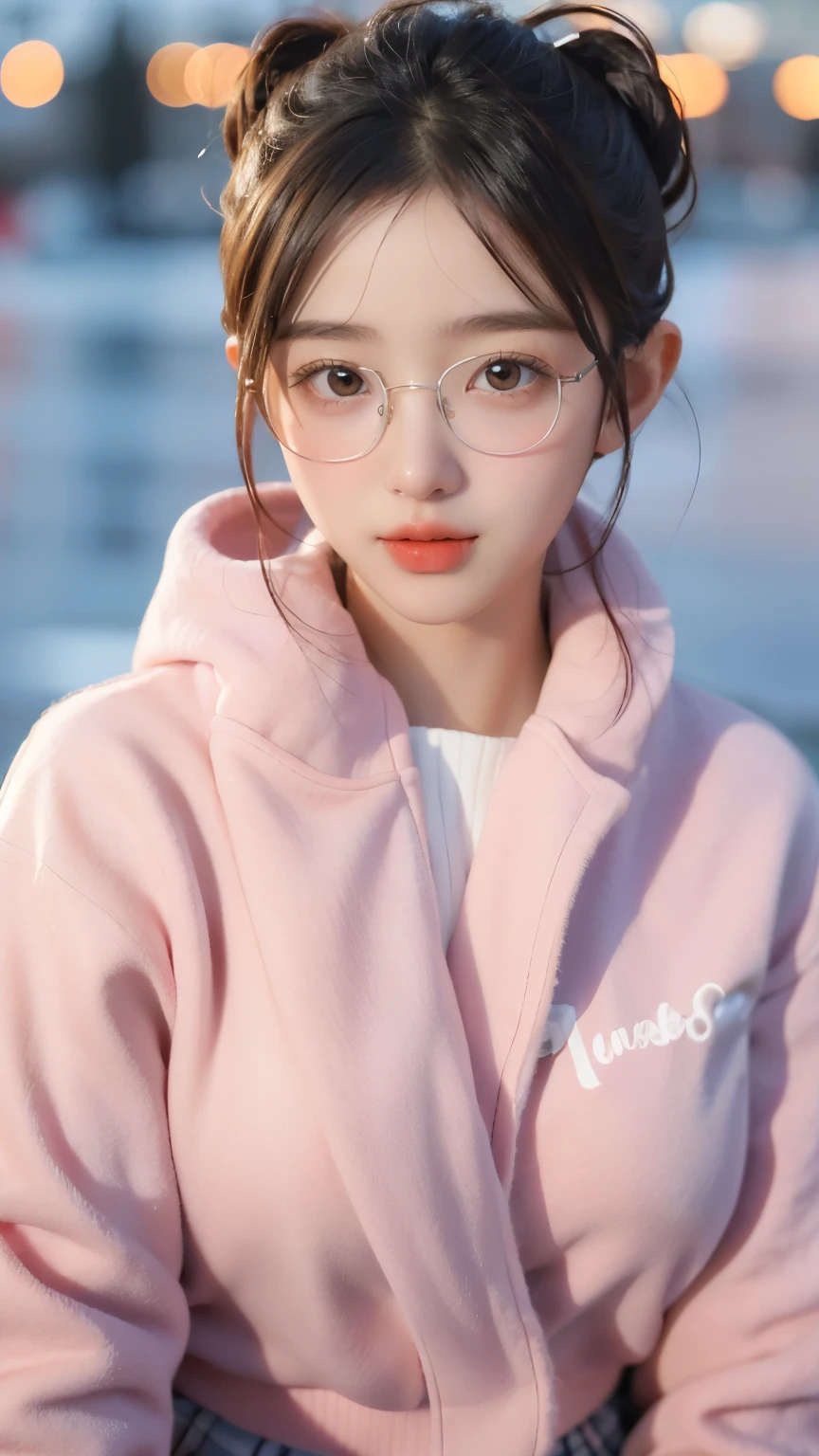 (masterpiece, best quality), (kpop idol, beautiful girl), BREAK 0406,Best-quality, Masterpiece, Ultra-High-Resolution, (Photorealistic:1.4), Raw-Photo, Extremely-Details, Perfect-Anatomy,
in winter schoolyard,
1girl, the most popular Japanese idol, (wearing Japanese high-school winter uniform, muffler with cute design, glasses with cute design), face focus, close-up, innocent smile, looking at viewer,
extremely cute face like a most famous Japanese idol, extremely beautiful big black solid eyes, extremely beautiful blonde short-cut-haired, extremely beautiful realistic white skins, extremely beautiful wet lips,
detailed glasses, detailed Japanese high-school winter uniform, detailed muffler with cute design