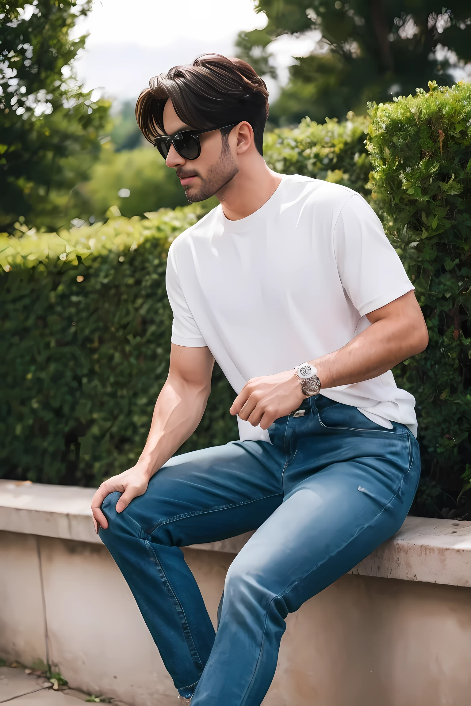 Realistic photography, man , t-shirt, jeans,