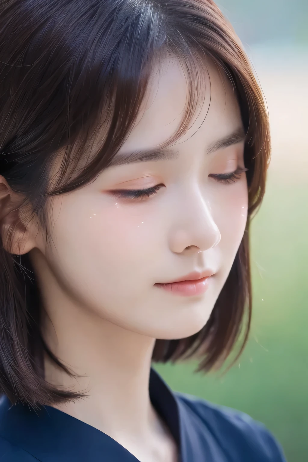 (Close your eyes and look upwards:1.3), (beautiful girl:1.3), 17 years old, (Highest quality:1.4), (Very detailed), (Very detailedな顔と目), (Tears flowing from one eye:1.5), (Floral Yukata), Sad expression, Great face and eyes, iris, Bun Hair, (Skinny body type:1.3), Smooth, Very detailed CG synthesis 8k wallpaper, High-resolution RAW color photos, Professional photography, Light, BackLight, dream-like, impressive, Written boundary depth, (Face close-up:1.8), (From before:1.5), (The background is the night sky:1.3)
