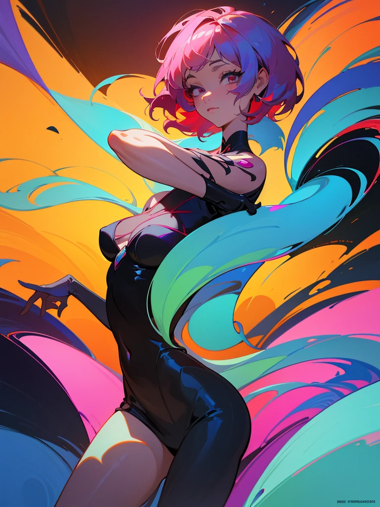 a painting of a woman with short hair and colorful hair, beautiful digital illustration, awesome digital illustration, gorgeous digital art, A beautiful artistic illustration., beautiful digital artwork, beautiful digital art, Exquisite digital illustration, Intricate digital painting, very beautiful digital art, Vibrant digital painting, beautiful gorgeous digital art, psychedelic loose hair, colorful digital painting, inspirational digital art, Scantily clad, stylized digital art