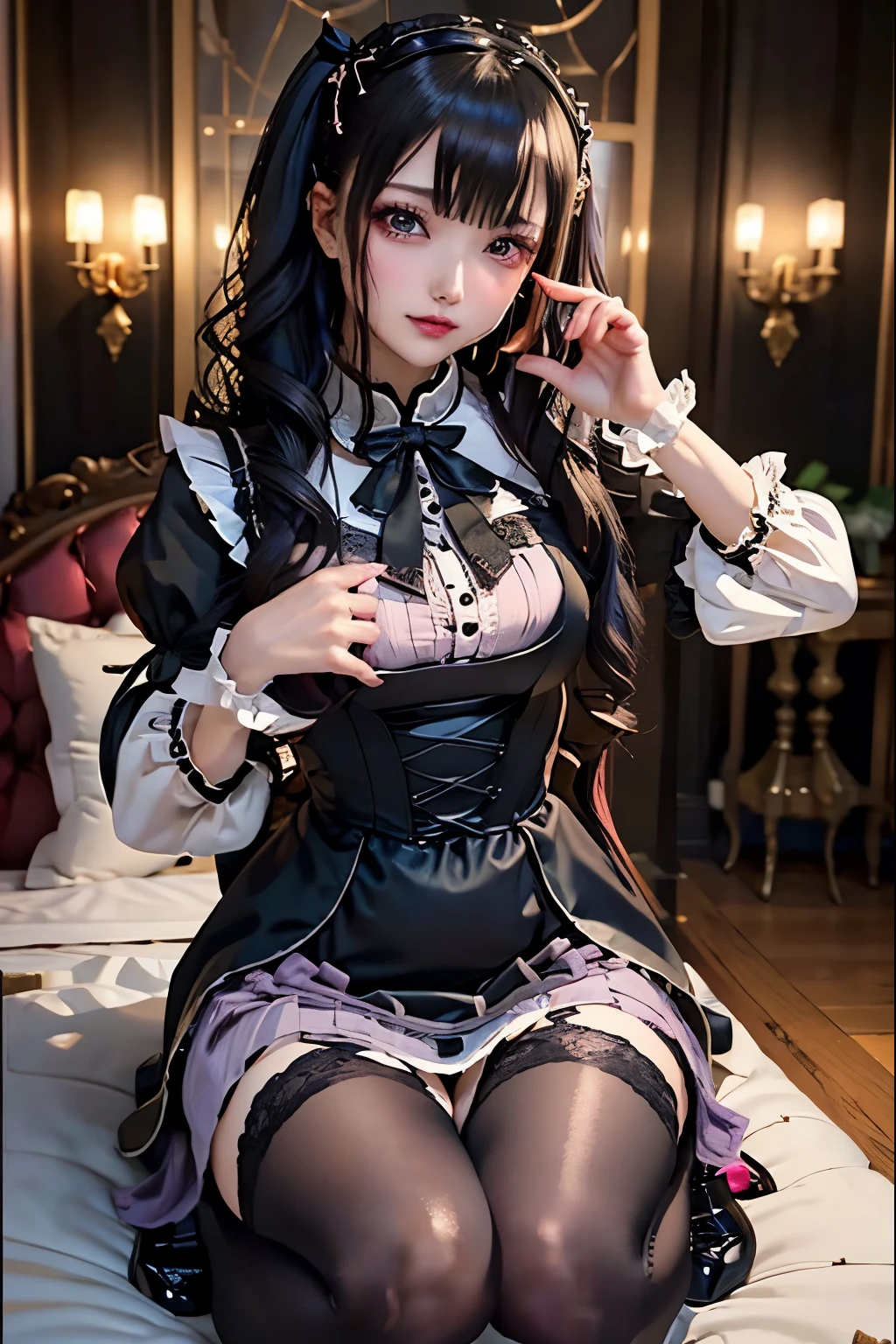 ハードなDark Gothicメイク、Black dark eyeshadow、sad、Good skin radiance、Dark Gothicメイク、Dark smile、palace、The beauty of fragrance、24-years-old、Expressions of intense sexual pleasure、Embarrassed look、Dark Gothic、Highest quality、Expression of sexual pleasure without pain、Drunk face、Purple maid outfit、mysterious、noble、sexy、Loving smile、Twin tail hair、Right eye is blue、Left eye is red、Super tempting pose、Platform heel shoes、Heavy makeup、Gothic Lolita Clothing、Silver Hair、Long Hair Straight Hair、Cute Gothic Lolita Dress、Beautiful Face、Elegant face、Attractive face、Stained glassの背景、Chest glistening with sweat、The room is dark、goth long dress、Bell Sleeves、Wizard Sleeve、Decadent look、Sexually excited expression、Wet shiny thigh water、Thighs that are wet and shiny with oil、Background of a room full of roses、Sad look、Rose Maiden、The embroidery is pink、The dress has pink embroidery.。、Thigh-high socks、Knee-high socks、Gentle expression、Dark black eyeshadow、Stained glassとバラの背景、Thighs are a little thin、Female Duo、Female couple、dark church background、Stained glass、Black metal world、Dark Castle、Dark Room、Slender body、gothic long dress、Victorian dress、Small breasts、With a glass of wine in your right hand、With a lantern in his left hand、pantyhose、The bed is covered with roses、Her thighs are shining with sweat、My body is wet and shiny、There is a lot of glitter on the thighs、I am sweating、My thighs are sticky with sweat.、My thighs are glistening with sweat、My whole body is sweaty and shiny、I sweated a lot.。、My thighs are sweaty、My wet thighs are glistening with sweat.、There is a lot of sweat shining all over my body、Slender body、I rest my head on the pillow、Sleeping in bed、Beautiful legs、Outstretched legs、Lying in bed、Lying on your back in bed、The legs are quite thin、