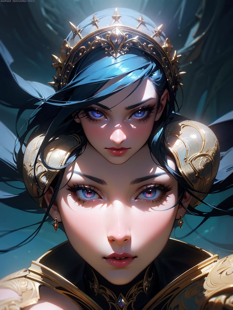 a beautiful woman, highly detailed face, penetrating eyes, luscious lips, long eyelashes, flawless skin, elegant pose, graceful body, intricate clothing, luxury background, dramatic lighting, cinematic atmosphere, fantasy art, vibrant colors, dramatic contrast, photorealistic, 8k, best quality