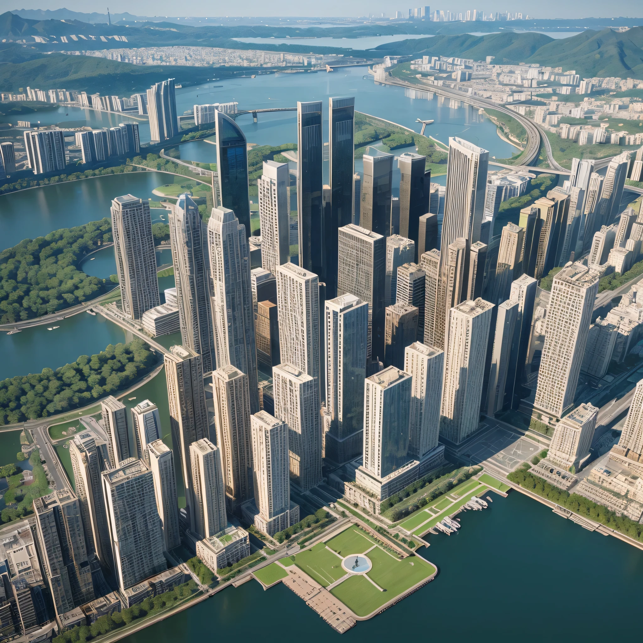 High-rise buildings,The buildings are arranged in an orderly manner,High-end residential area,There should be a central artificial lake,Best picture quality,Intricate details, Extremely detailed,