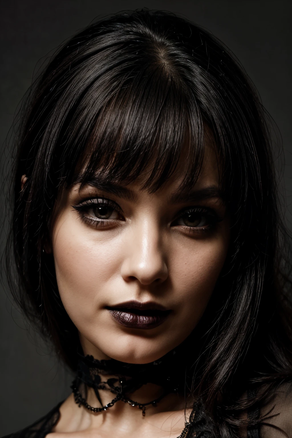 Close up Face shot of a beautiful goth woman