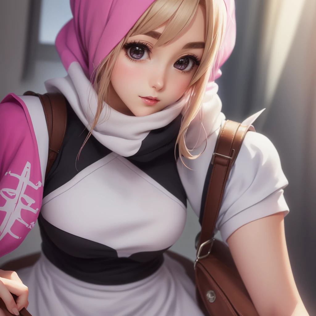 a woman in a pink dress and a white head scarf, female anime character, annie leonhart, painted in anime painter studio, made with anime painter studio, looking like annie leonhart, sakura haruno, haruno sakura, anime style like fate/stay night, clean detailed anime art, ( ( ( yoshinari yoh ) ) ), anime character