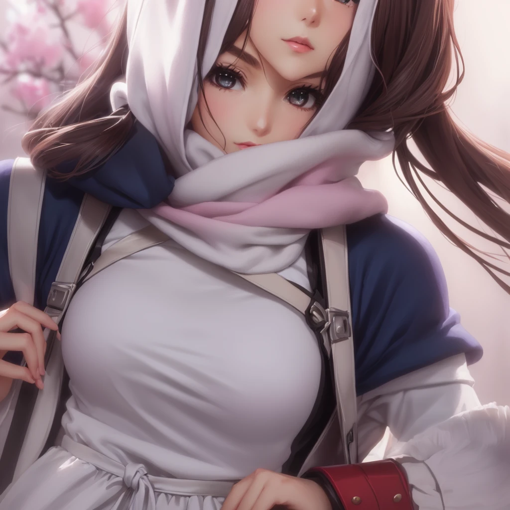 a woman in a pink dress and a white head scarf, female anime character, annie leonhart, painted in anime painter studio, made with anime painter studio, looking like annie leonhart, sakura haruno, haruno sakura, anime style like fate/stay night, clean detailed anime art, ( ( ( yoshinari yoh ) ) ), anime character