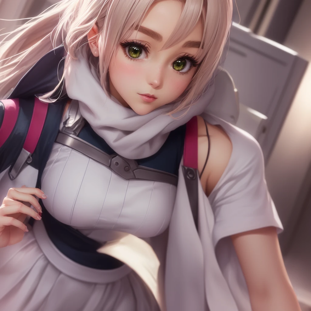 a woman in a pink dress and a white head scarf, female anime character, annie leonhart, painted in anime painter studio, made with anime painter studio, looking like annie leonhart, sakura haruno, haruno sakura, anime style like fate/stay night, clean detailed anime art, ( ( ( yoshinari yoh ) ) ), anime character