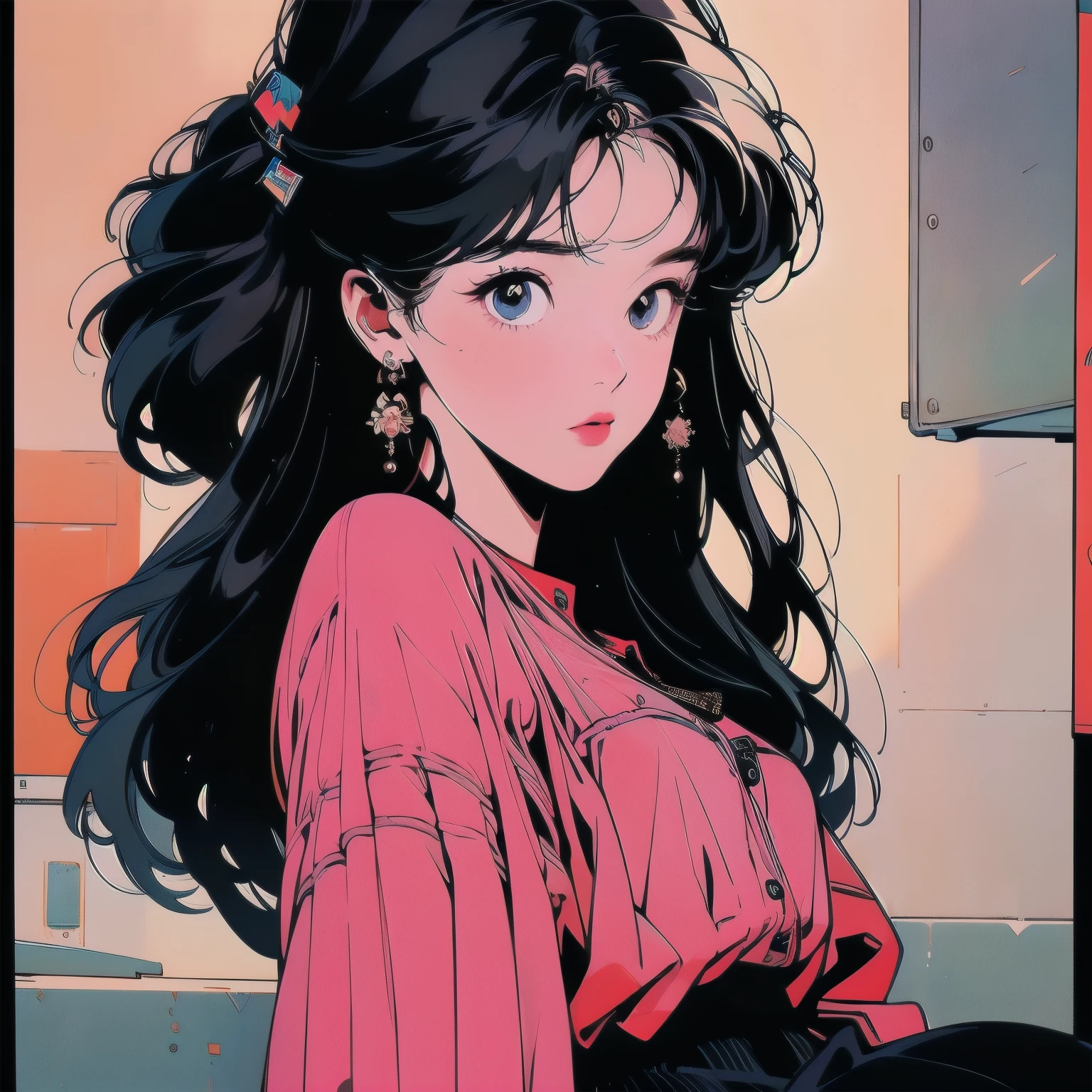 whole body, Upper Body、One beautiful woman, 4K, Warm colors , White blouse、skirt, pedestrian crossing、Signal, 、intersection、Complex background、Black Hair、Detailed Hair、mysterious、Highest quality、Detailed Hair、Perfect Face、Showa poster、Faint lighting、Sparkling Eyes、A variety of unique hairstyles、Different angles、Skateboarding、Beauty、goddess