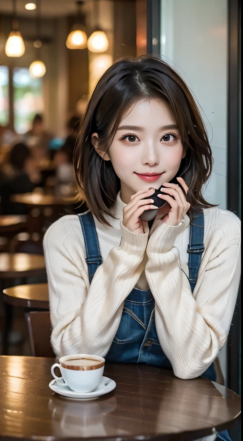 Woman sitting at table with a cup of coffee, woman drinking coffee, Drink coffee, drinking coffee, Enjoy a coffee at a coffee shop, cute lady, attractive girl, mysterious coffee shop girl, AKA New Milky, sit in a cafe, sit in a cafe alone, Wonderful woman, Beautiful girl, sitting at the mocha colored table, a coffee cup on the table, Looking at cell phone