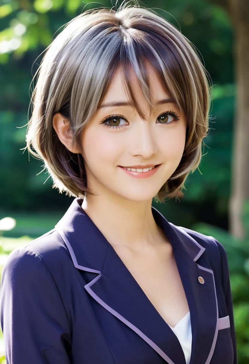 Silver Hair Asian smile short hair Demure Drooping eyes clear anime Haruhi