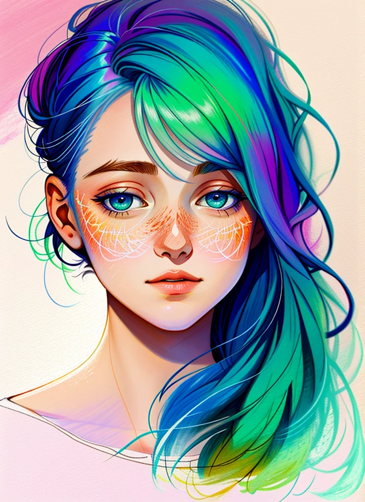 uma mulher de agnes cecile, design luminoso, pastels colors, pingos de tinta, luzes de outono, pencil drawing style