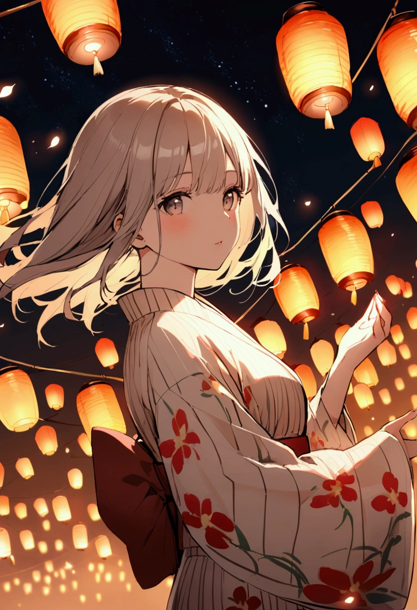 Starry Sky、Lots of lanterns、Floating lanterns、Girl in yukata