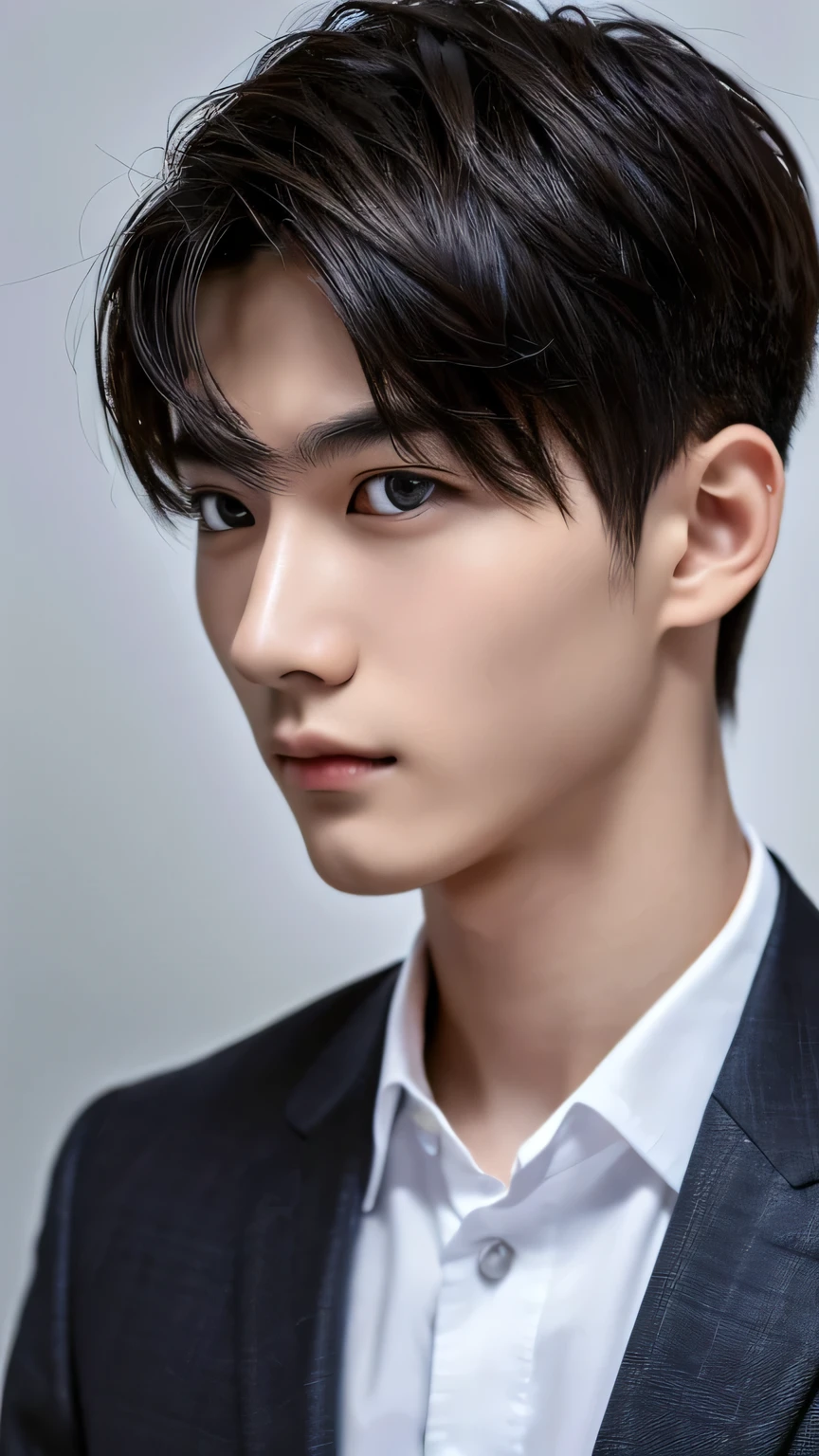 Highest quality, masterpiece, Ultra-high resolution, (Realistic: 1.4), Original photo, wallpaper, Head Photo, skin, Simple Background, Iris, detailed, Selfie, 1 boy, 18-year-old, good looking, Wind,suit、night