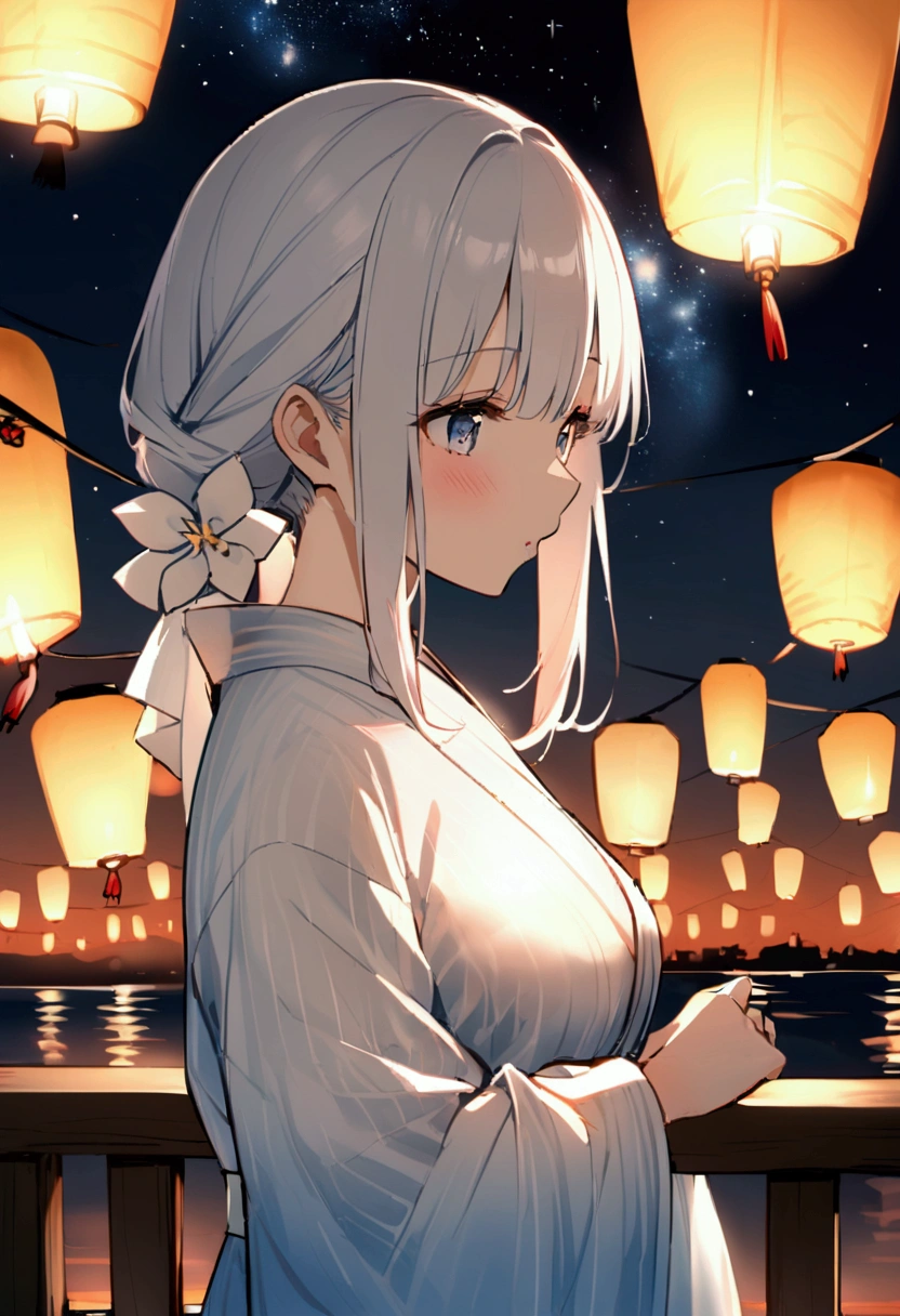 Starry Sky、Lots of lanterns、Floating lanterns、Girl in yukata