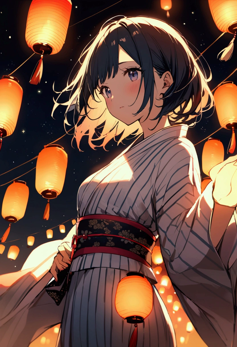 Starry Sky、Lots of lanterns、Floating lanterns、Girl in yukata