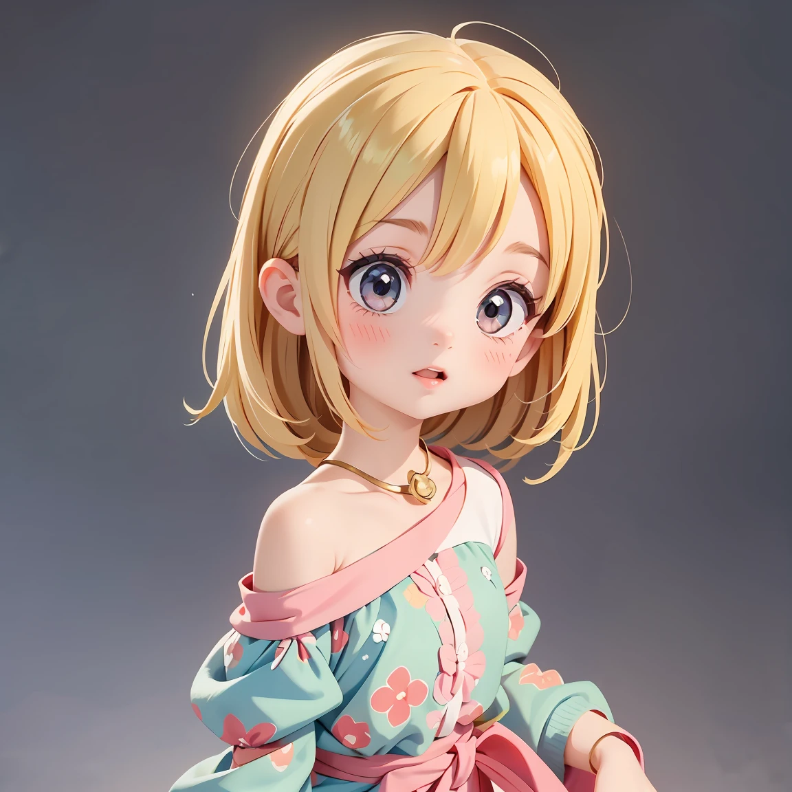 Super Chibi Character:1.8、wearing cute sandals、background:Simple all over、Blonde Hair、Cute 7 year old girl、Random cute outfits、Short legs、Sandals with ribbon、A fun look and a fun pose