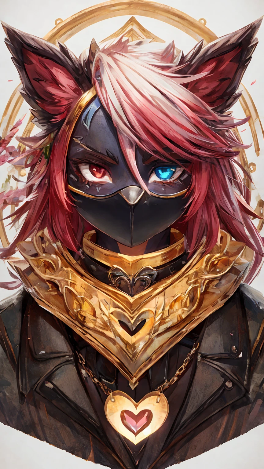 Cracking mask, tear drop under one eye and a heart under the other eye