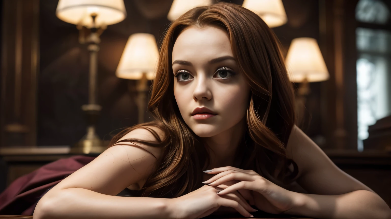 masterpiece, high quality, Best Quality:1.3), lyingpose, lying, dota2 queen of pain, succubus, extremely decolaed, extremely intricate, fine texture, Extremely high-resolution decolas, decolaed hair, Sharp focus,, olivia cooke