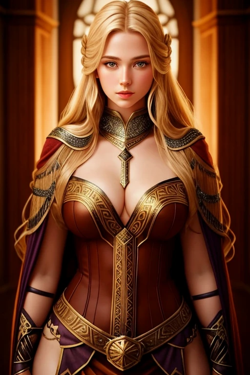 Beautiful portrait, beautiful Norse woman, revealing outfit, attractive body shape, beautiful lighting, beautiful colours, beautiful realism,