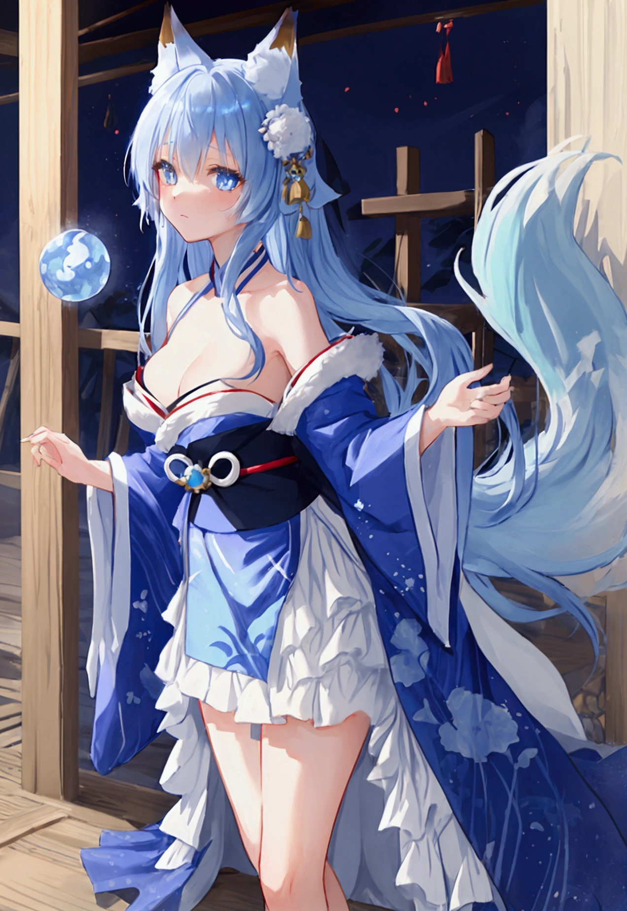fox Light blue hair beast girl indigo fur fox beast girl fox Light blue hair beast girl indigo fur fox beast girl Wallpaper 4k,8k,highly detailled,,vivid colors,detailed kitsune with 9 tails,traditional Japanese artwork,tatami floor,beautiful cherry blossoms,floating lanterns,dark silhouette of a pagoda,subtle moonlight,dense forest,ethereal atmosphere,dappled sunlight,whimsical spirit,serene expression,elaborate kimono and obi,delicate hand-painted details,luminous eyes Anime Style fox blue White-faced golden-haired nine-tailed fox Coat blue woman fox Light blue hair beast girl indigo fur fox beast girl Anime Style fox blue White-faced golden-haired nine-tailed fox Coat blue woman mysterious background Blue Flame girl have a ball of light fox Light blue hair beast girl indigo fur fox beast girl mysterious background Blue Flame girl have a ball of light Anime Style fox blue White-faced golden-haired nine-tailed fox Coat blue mysterious background Blue Flame girl have a ball of light woman