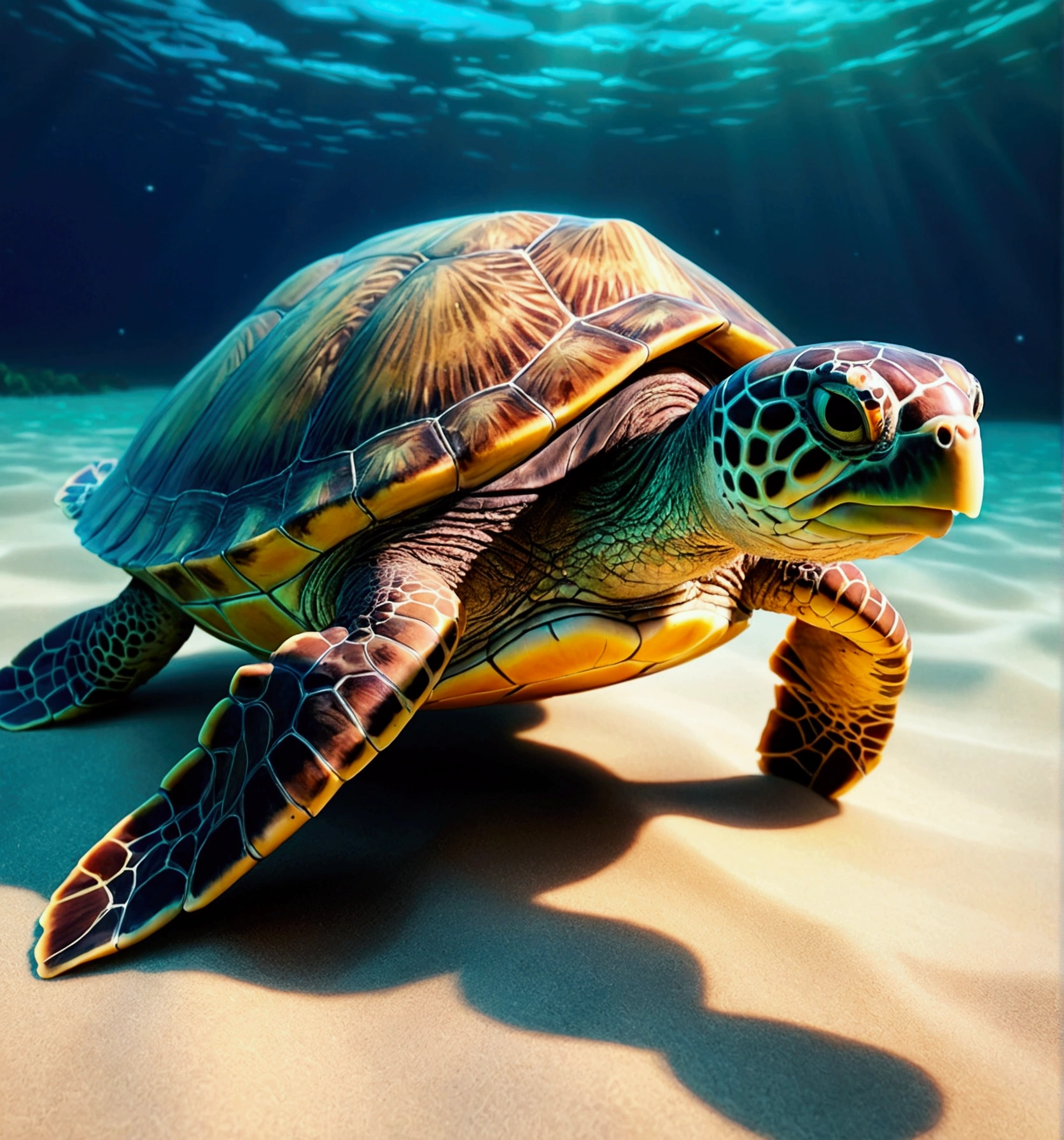one sea turtle, pixar cartoon style,masterpiece, best quality