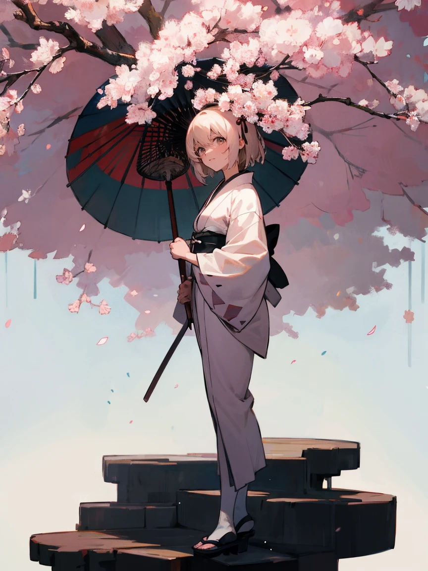 {Extremely detailed 8K wallpaper}, {masterpiece}, {Best Quality},Alone,full body shot,Okita Souji,short hair, kimono,Haori Cerezo, cherry tree, sensual