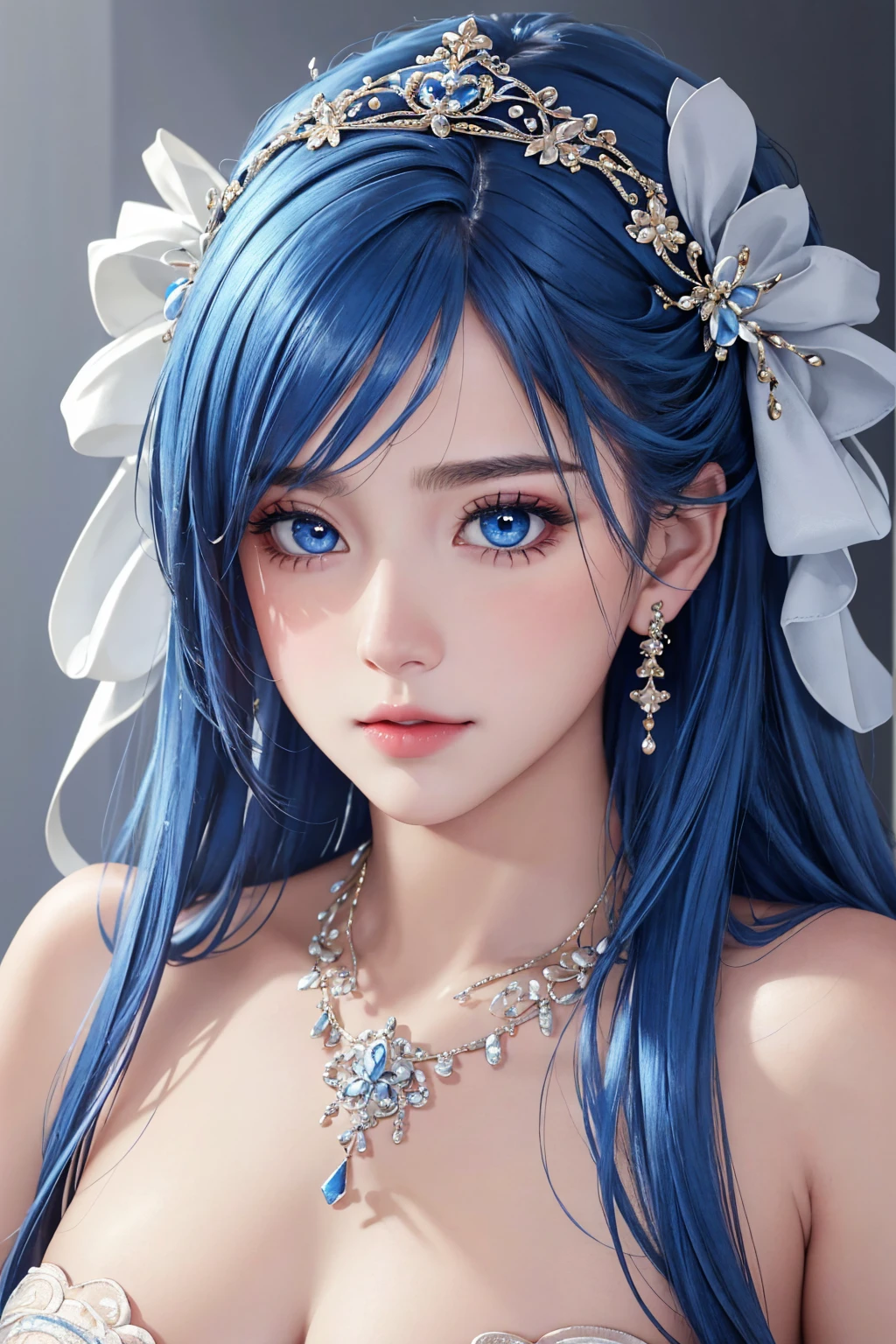 (masterpiece:1.2, Highest quality), (Realistic, photoRealistic:1.4), Ultimate beauty、mature, (Intricate details), unity 8k wallpaper, Super detailed, beautifully、aesthetic, Perfect lighting, (One girl), (Blue Hair, blue eye, Medium chest),, Dynamic pose, Dynamic Angle, lipstick, slim, slim body, Medium chest, , Detailed Background, Realistic, alone, Face in perfect detail, detailed eye, Very detailed, blush, hair ornaments, rolling_eye, squint,beautiful girl、Baby Face