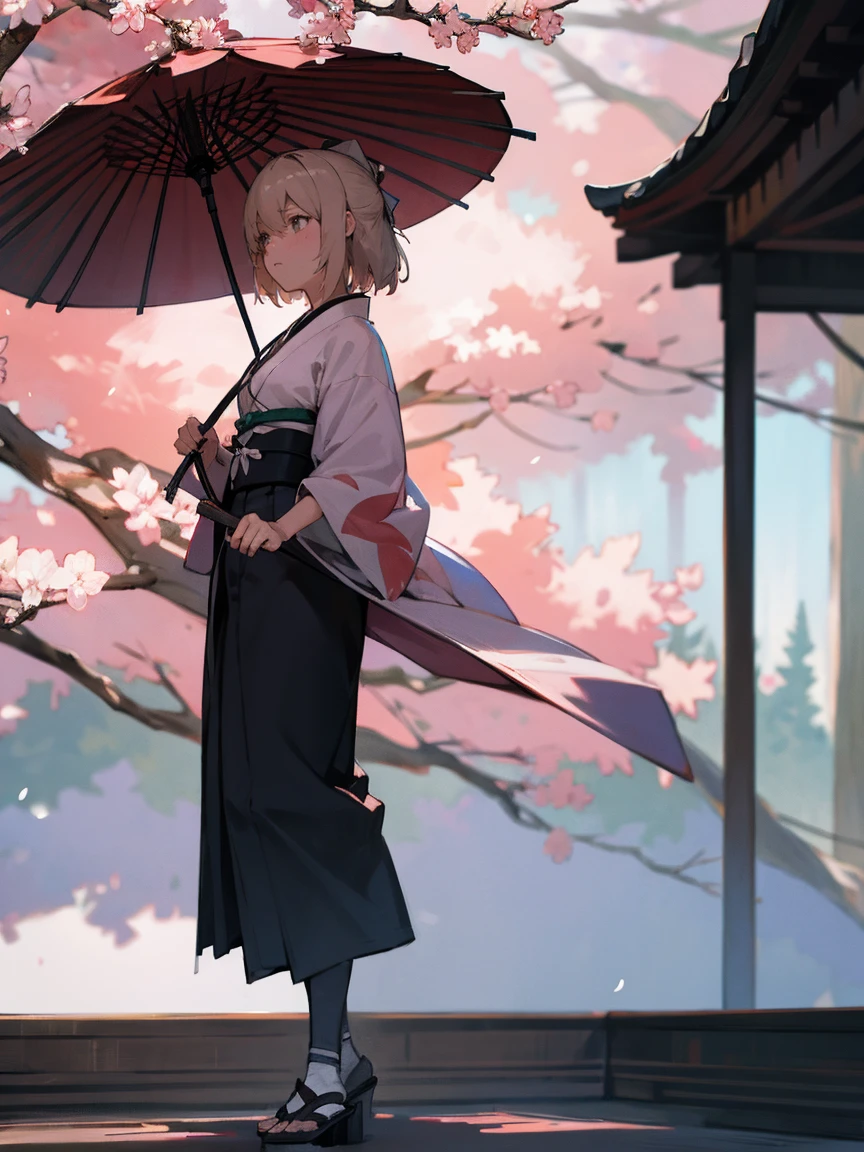 {Extremely detailed 8K wallpaper}, {masterpiece}, {Best Quality},Alone,full body shot,Okita Souji,short hair, kimono,Haori Cerezo, cherry tree, sensual