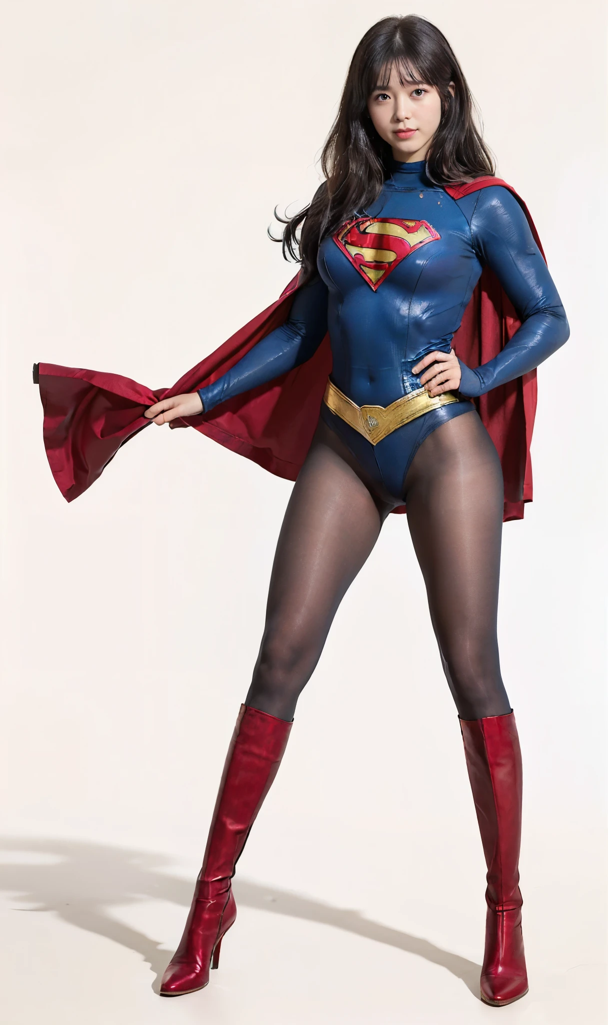 No background、(((Beautiful legs in black tights.)))、(((Legally express the beauty of your smile)))、((((Make the most of your original images)))、(((体にぴったりフィットするSupergirl Costume)))、(((Supergirl Costume)))、(((short and beautiful hair)))、(((suffering)))、(((Please wear black tights....、Wear red boots)))、((Best image quality、8k))、((Highest quality、8k、masterpiece:1.3))、(((Preserve background )))、Sharp focus:1.2、Beautiful woman with perfect figure:1.4、Slim Abs:1.2、Wet body:1.5、Highly detailed face and skin texture、8k